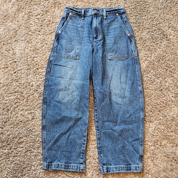 pistola Denim - Pistola Barrel Leg Jeans Women 28 Blue High Rise Utility Denim Relaxed‎ Fit